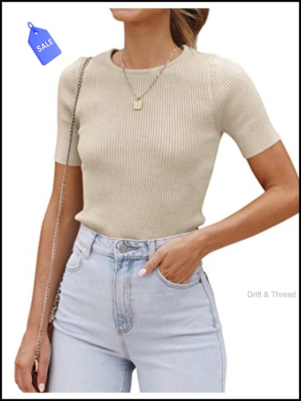 Short Sleeve Crewneck Ribbed Knit Top Slim Fit Summer Basic Tee